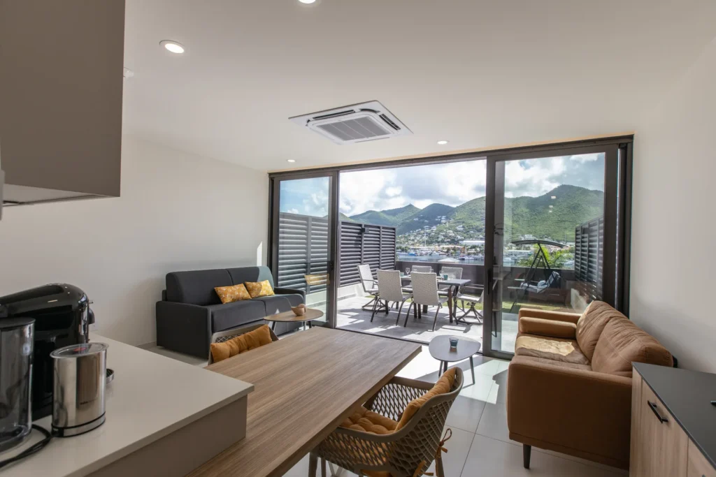 Apartment A105 at The Hills Residence Sint Maarten with garden terrace and lagoon view